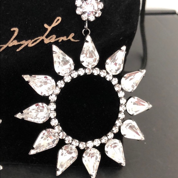 GUNMETAL CRYSTAL OPEN CIRCLE DANGLING EARRINGS - Picture 3 of 16